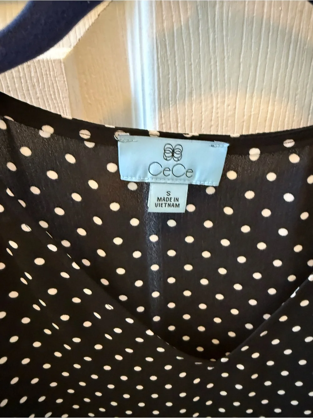 CeCe Black Top with White Polka Dots